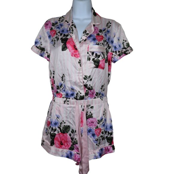 Victoria's Secret Pink Floral Satin Short Sleeve Romper Pajamas XS New Old Stock - Picture 13 of 13